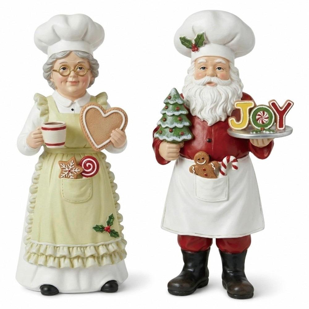 2PCS Apron Mrs. Claus Figurine Chef Hat Chef Statue Chef Santa Figurine Counter Decor