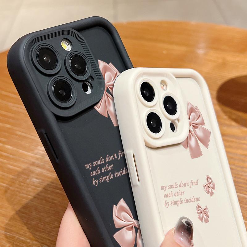 Pink Bowknot Pattern TPU Soft Matte Phone Case For iPhone 16 Pro Max 15 Pro 14 13 12 11 XR XS Shockproof Lens Protection Bumper Cover
