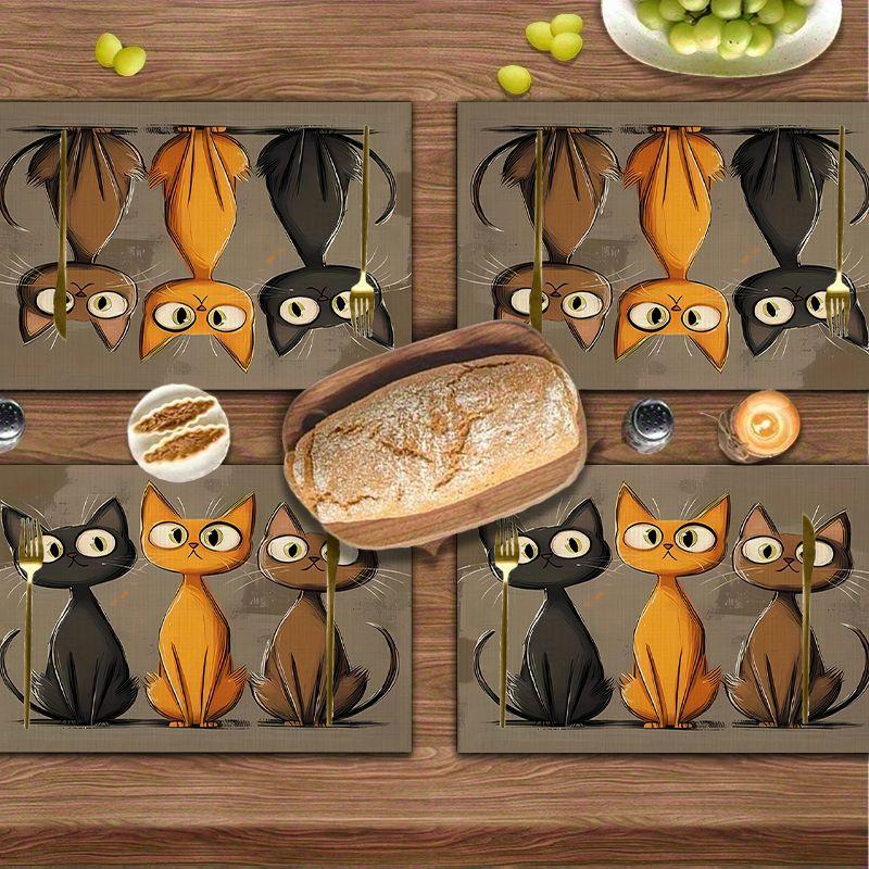 4Pcs, Three Cat Placemats, the Best Placemats, Washable, Suitable for Holiday Parties, Home Decor