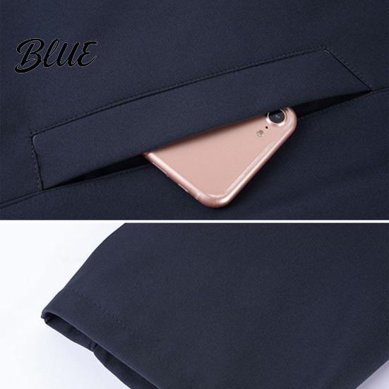 Zip Up Men Coat Jacket Lapel Solid Color Mid-aged Elderly Long Sleeve Zipper
