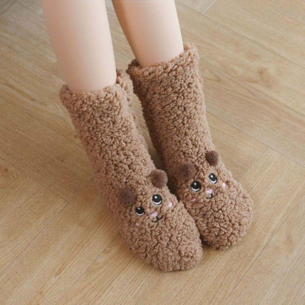Plush Floor Socks Embroidery Fleece Sock Women Cute Sleeping Socks  Home