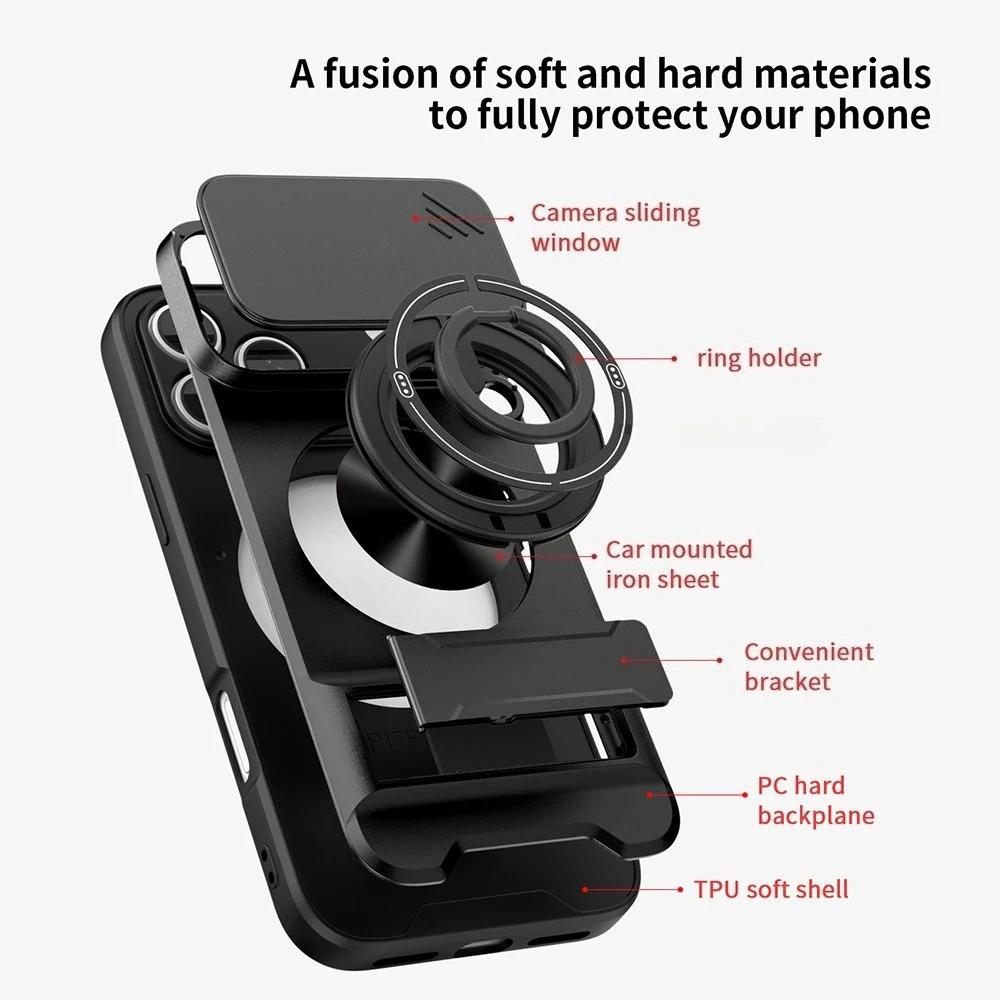 Rugged Shockproof Funda for iPhone 17 Air 16 11 12 13 14 15 Pro Max Case Armor Rotatable Camera Lens Cover Ring Stand Capa Funda