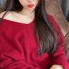 Yang Chaoyue Red Christmas Sweater: Women's Loose Knit Pullover for Autumn/Winter