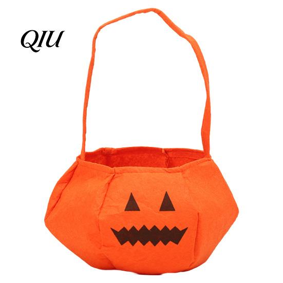 Candy Holder for Kids Halloween Pumpkin Bag Kids, Small Trick or Treat Bucket, Soft Face Basket with Handle Party Decoration Shaped Pouch