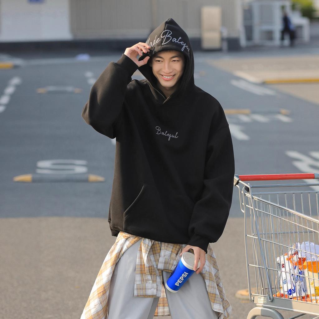 Bluza z nadrukowanymi literami, polarowa, pogrubiona, chłopięca, z kapturem, nowy amerykański płaszcz jesienno-zimowy