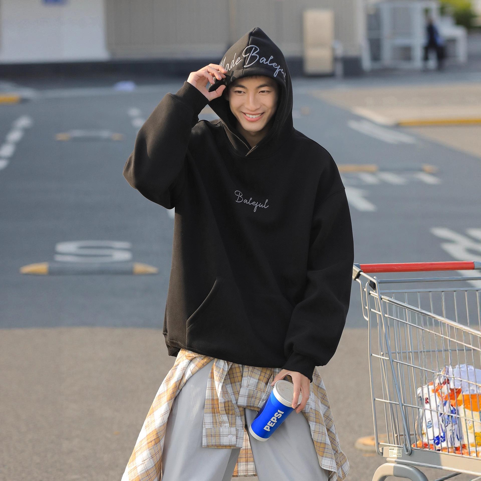 Printed Letters Fleece Thickened Sweater Boys Hooded Latest American Autumn and Winter Coat M