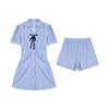College Style Suit Waist Thin Skirt Striped Shirt Dress Women's Summer High Waist Shorts Fashion Two-piece Set
