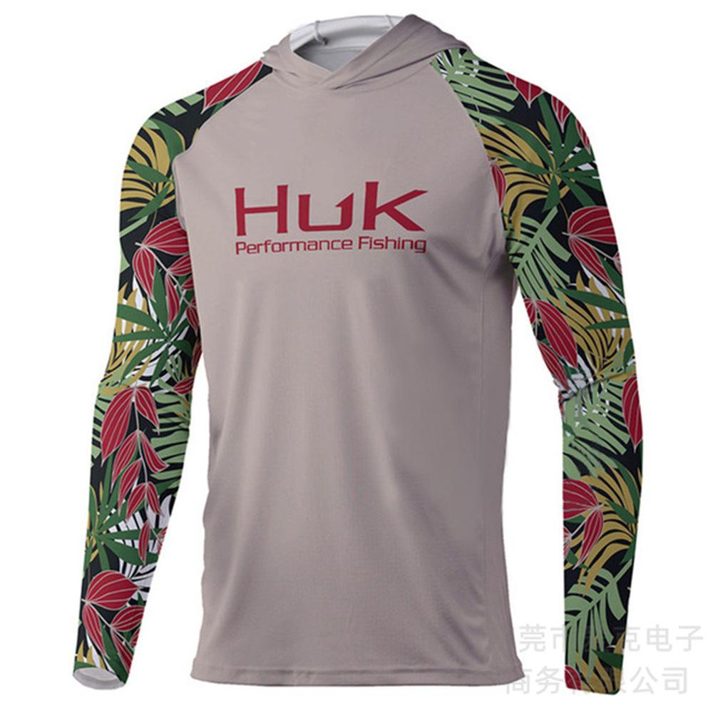Hooded fishing suit, summer quick-dry long-sleeve men's T-shirt, outdoor sportswear, sun-protection shirt, lure fishing suit, breathable