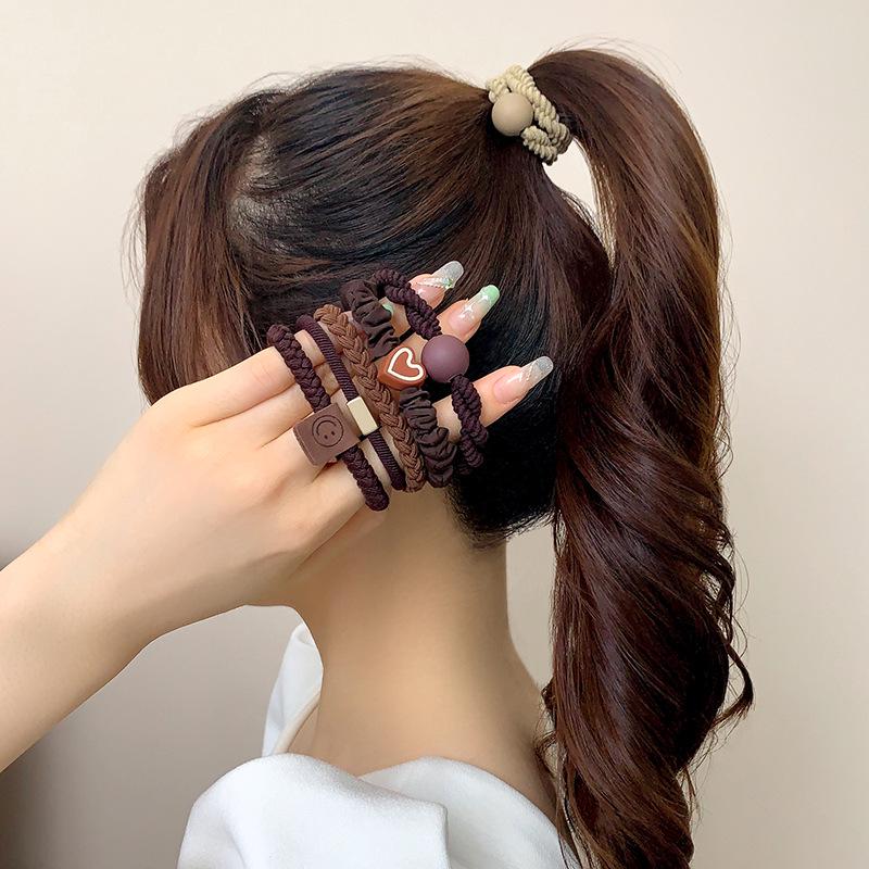 Kleiner Bär Hochelastisches Kaffee-Haargummi für Frauen und Mädchen - Langlebig, Schlicht und Elegant