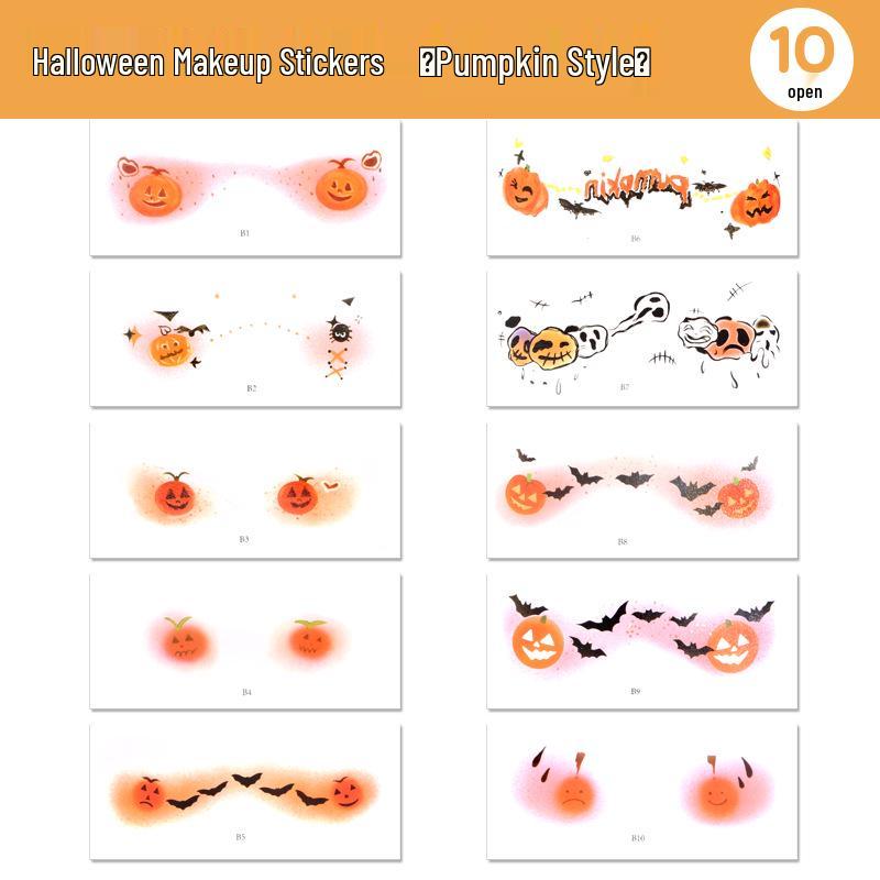 Halloween Cartoon Tattoo Stickers for Kids - Cute Pumpkin, Skull, Ghost, and Bat Designs