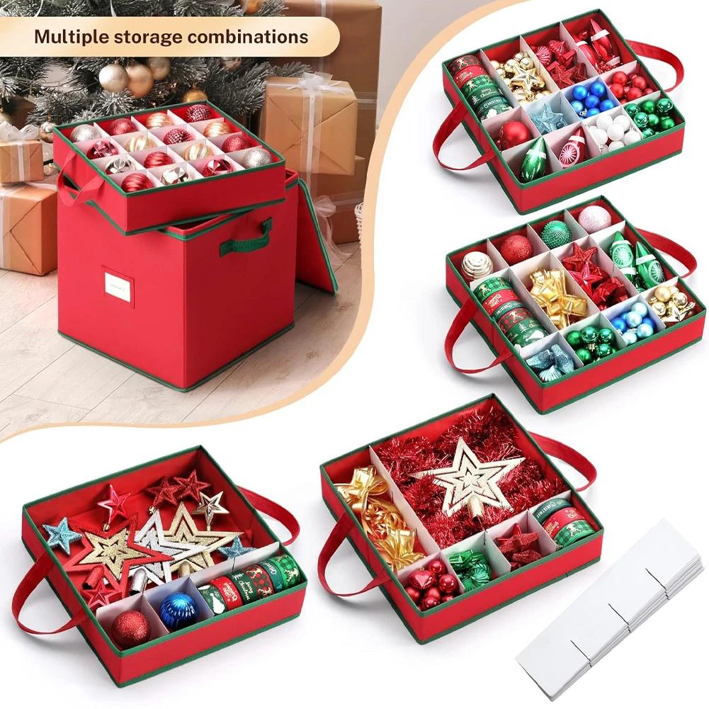 Christmas Ornament Storage Box with 4 Separate Removable Trays Storage Container keep 64 Holiday Ornaments & Xmas Accessories