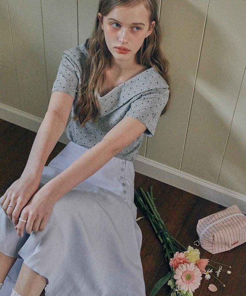 Belloel Unbalance Button Skirt Skyblue