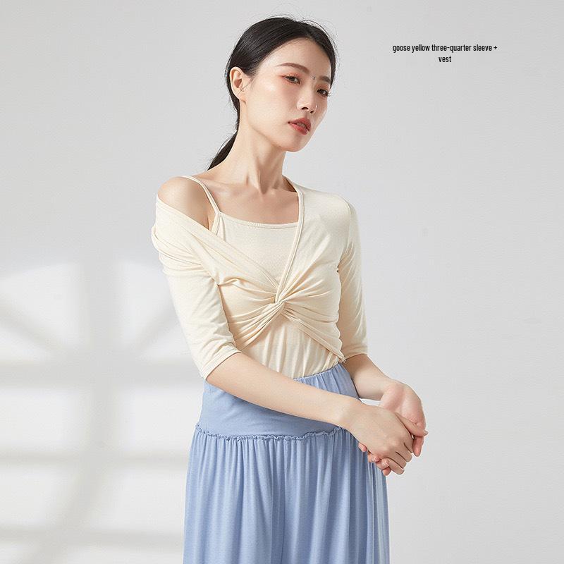 Dámský cvičební úbor pro čínský klasický tanec - Top s dlouhým rukávem, Moderní zeštíhlující design