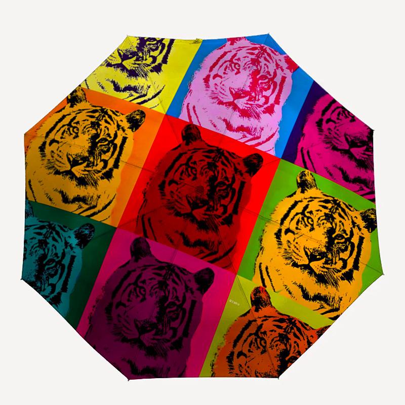 

1pc Tiger Pop-Art Automatic Open/close Umbrella, 8-Rib sturdy structure, Portable Travel Umbrella, Parties, Everyday Useb032