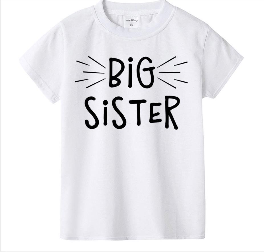 2026 New Childrens Tshirt Little Sister Big Brother Printed Round Neck Parent Child Clothing Summer Top for Boys and Girls