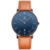 Men's Minimalist Analog Watch Date Display Leather Strap Orange Blue 01-Orange Blue