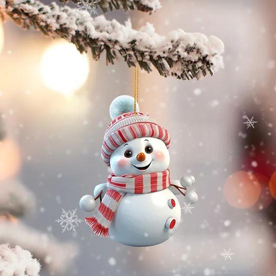 5Pcs Cute Cartoon Snowman Ornaments Acrylic Hanging Decor for Christmas Tree Car Rearview Mirror Holiday Home Display Decorations