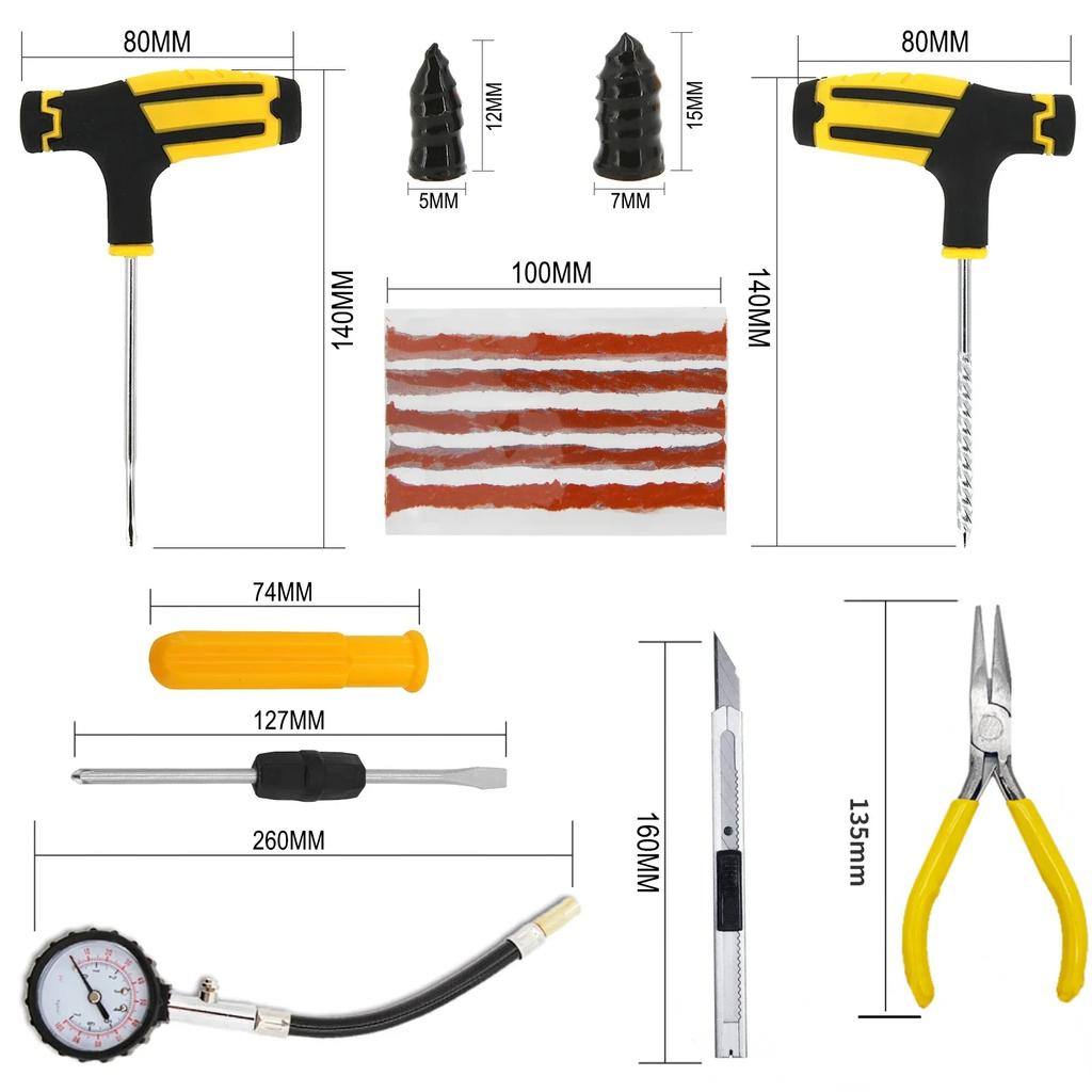 New Car Tire Repair Tool Kit Studding Set Auto Bike Puncture Plug Garage Needle Nose Pliers Vacuum Film Nail Screws Storage Case