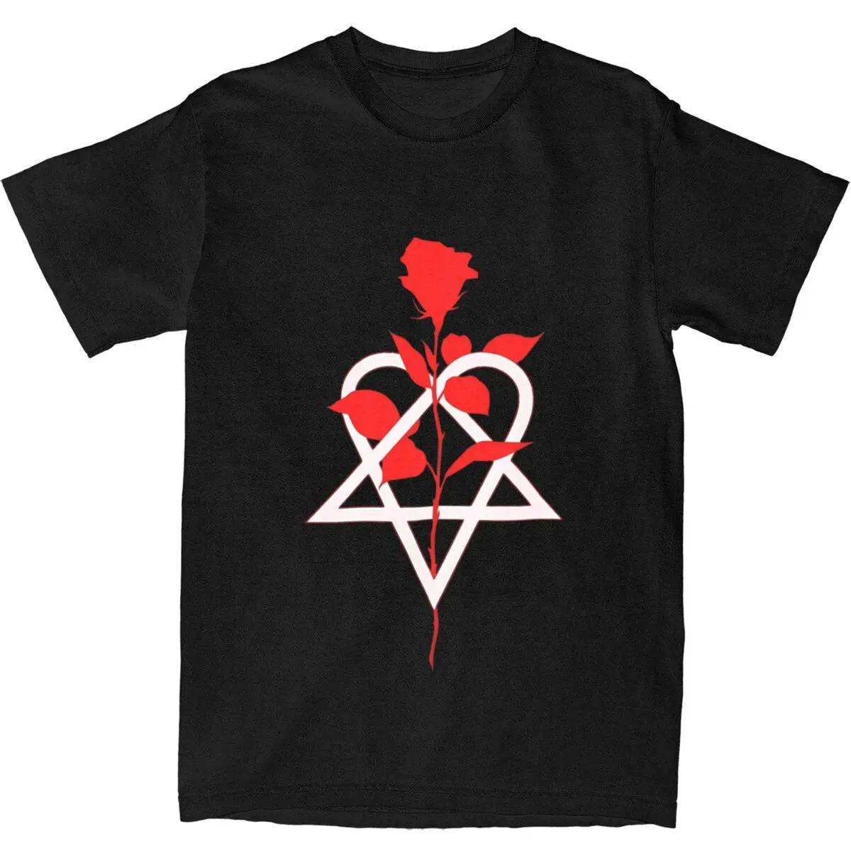 

Him Band Ville Valo Loves Heart-shaped Pattern Metal T-shirts Summer Street T-shirts and Popular Women s Short-sleeved T-shirts S