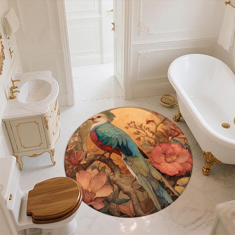 Vintage Flower Bird,Round Area Rug,Carpet Rug for Living Room Bedroom Sofa Playroom Decor,Non-slip Floor Mat