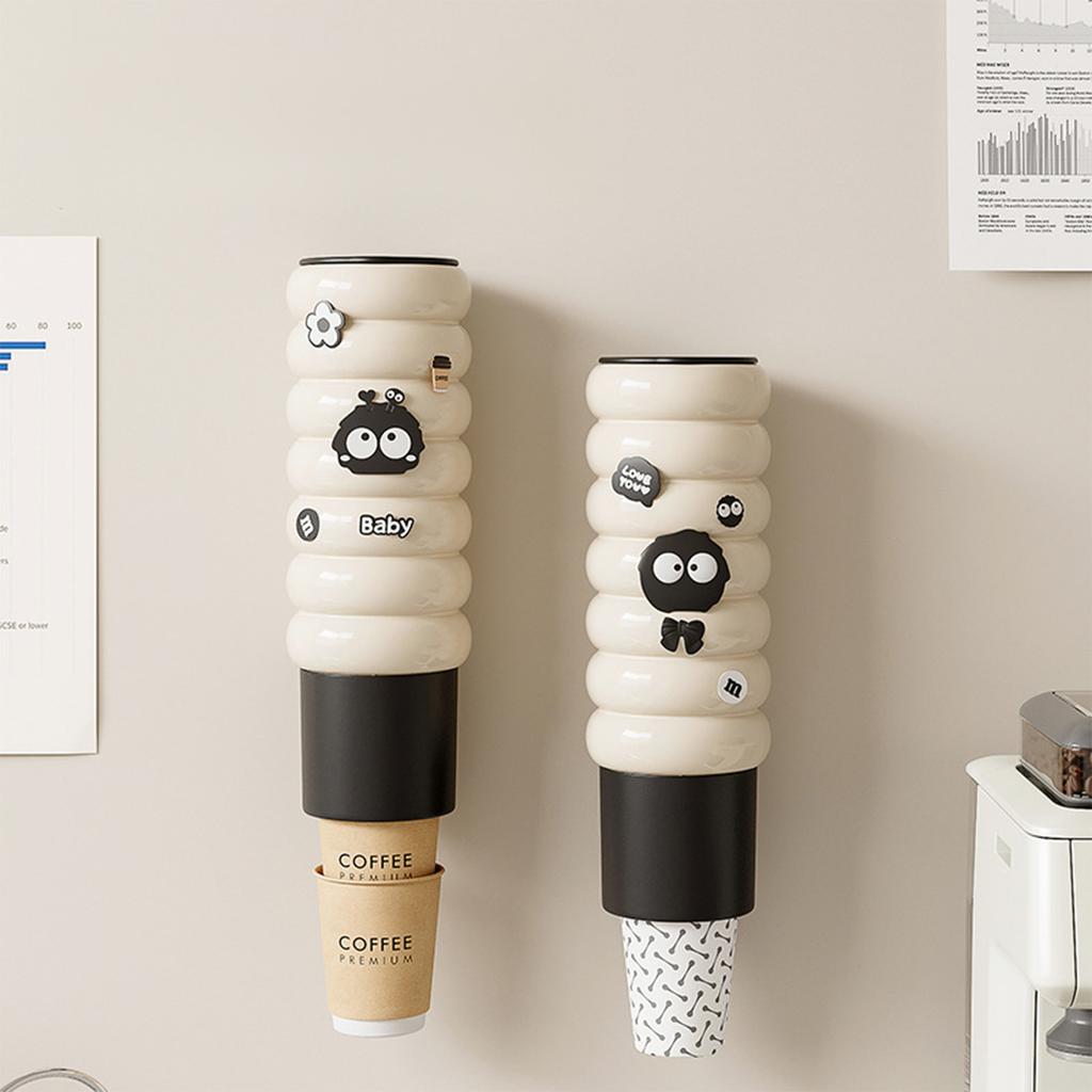 Disposable Cup Dispenser , Wall Mounted No Drilling Installation, Dustproof Plastic Paper Cup Holder Organizer, 2 packs