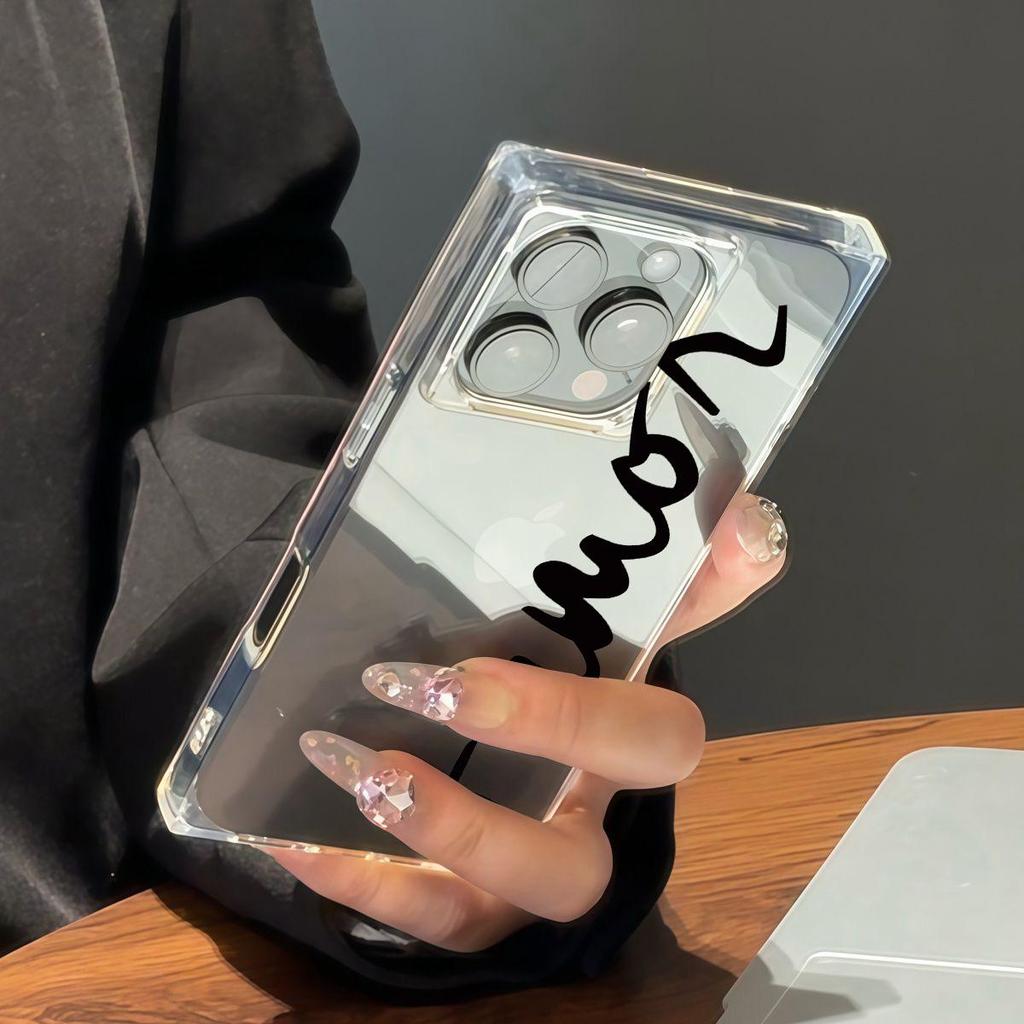 Clear Square Back Tube Case Protection For iPhone 15 Plus 14 Pro Max 13 16 ProMax 11 12 Anti-Oxygen,English Alphabet Pattern Casing