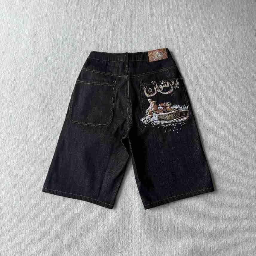 Cross Border Derschutze Deserto Musa Velo Ricamo Industria Pesante Pantaloncini Dritti Street Vintage Tendenza Jeans