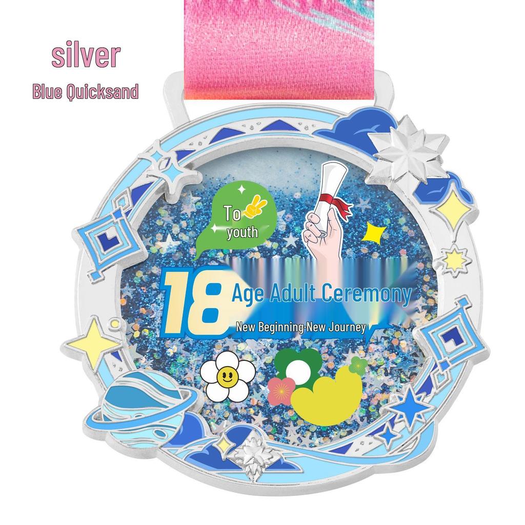 2025 Customizable Kids' Flowing Sand Sports Medal - Creative Style Honor Plate, Personalized Student Souvenir