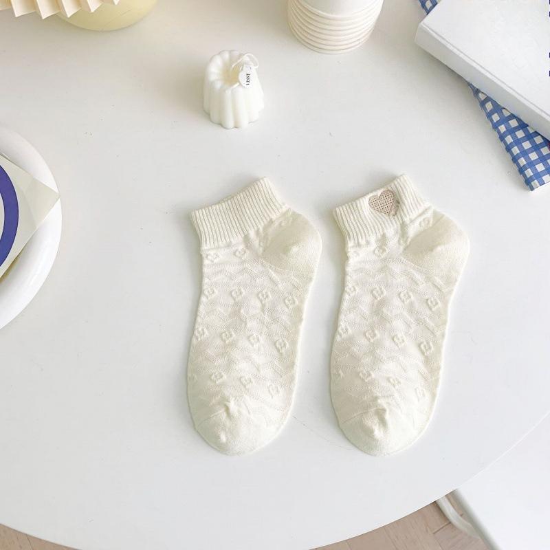 Female Spring and Summer Embroidery Pure Color Lovely White Short Tube Cotton Socks