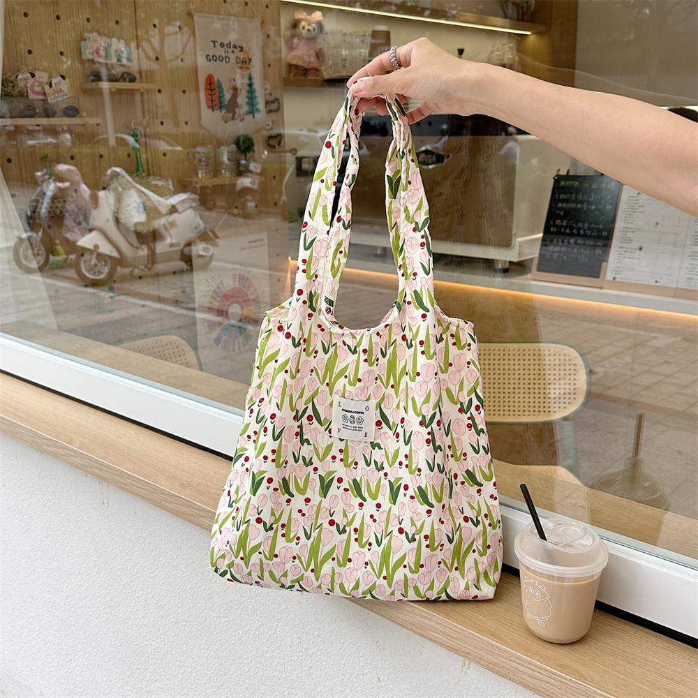 Süße Blumen-Canvas-Tragetasche Für College-Studenten In Gelb Trendiger Street Style