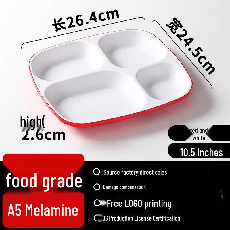Rectangular Melamine 4-Compartment Serving Trays, 10-Pack