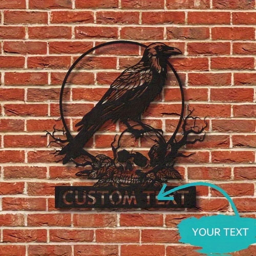Crow Skeleton Metal Wall Art Halloween Decor Gothic Home Sign Garden Porch