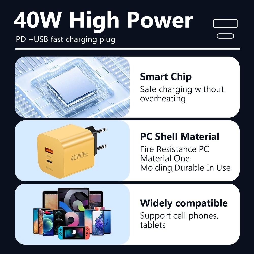 40W Fast Charging USB PD Charger Adapter Quick Charge 3.0 Mobile Phone PD Wall Charger EU/US Plug