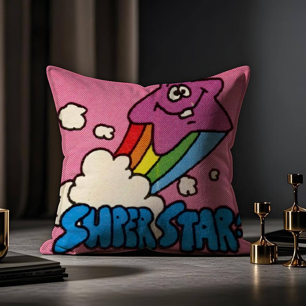 Cute StampIllustration Cushion Cover Anti-dustmite Pillowcase Invisible Zipper Silky Short Plush Sofa Cushion Cover