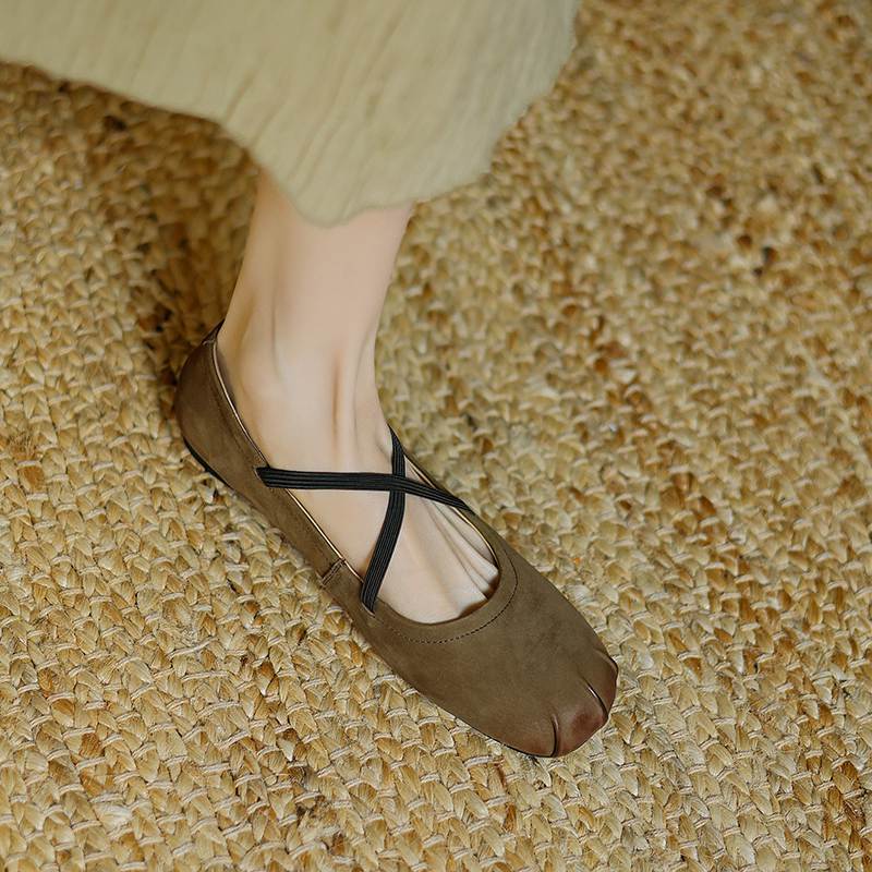 Krazing Pot Nubuck Fashion Spring Size 42 41 Beauty Flat with Women Round Toe Shoes Ballet Dancer Shallow Flats