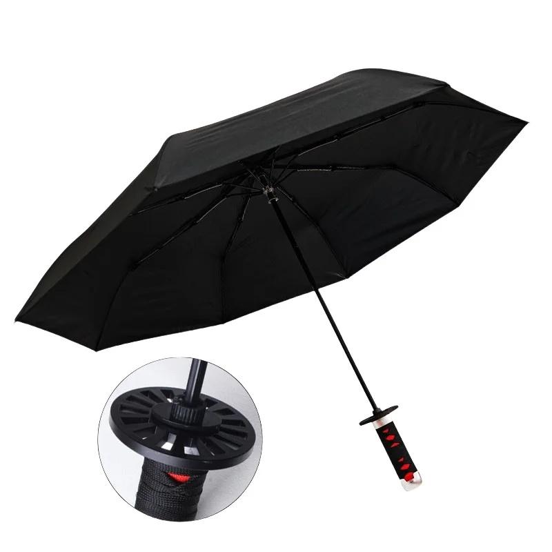 Long Kamado Tanjirou Katana Umbrella Handle UV Blocking Black Parasol Anime Demon Slayer Japanese Katana Sword Umbrella Raincoa