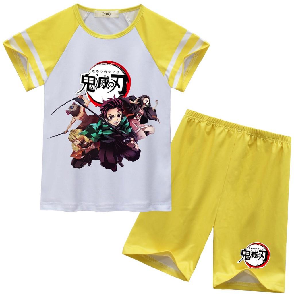 

Детские Мальчики Девочки Аниме Мультфильм Клинок Рассекающий Демонов Футболка с Коротким Рукавом Топ Шорты Брюки Комплекты Одежды 150cm