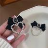 Women Cute Fashion Black Bowknot Square Crystal Zircon Drop Earrings Elegant Pearl Heart Creative Gifts Accessories Decor