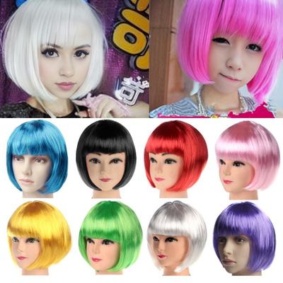 Bunte, kurze, glatte Perücke für Damen mit Pony, natürlich, hitzebeständig, für Kostümpartys, Mädchen, Cosplay, Bobo, Kunsthaar