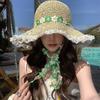 With Garland Vacation Beach Cap Breathable Woven Sun Cap Solid Color Big Brimmed Straw Hat  Daily