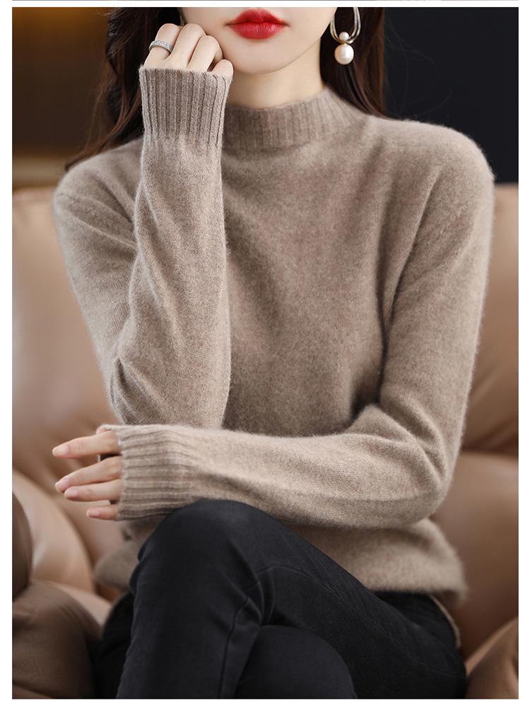 Women's High Neck Loose Pullover: Pure Wool & Cashmere Knit Sweater, Autumn/Winter Base Layer