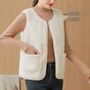 Gilet pour femme 2026 en laine d'agneau et cuir - Style coréen, Vêtement d'extérieur polyvalent Automne/Hiver