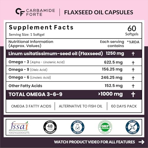 Carbamide Forte Kaltgepresste Omega 3 6 9 Kapseln 1250 mg Pflanzenbasiert Tägliche Wellness-Unterstützung 60 Kapseln
