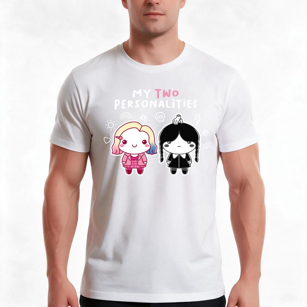Two Personalities Tshirt Summer Casual Cotton Tee Oversized Streetwear Tops Vintage Graphic Print Loose Fit Short Sleeve