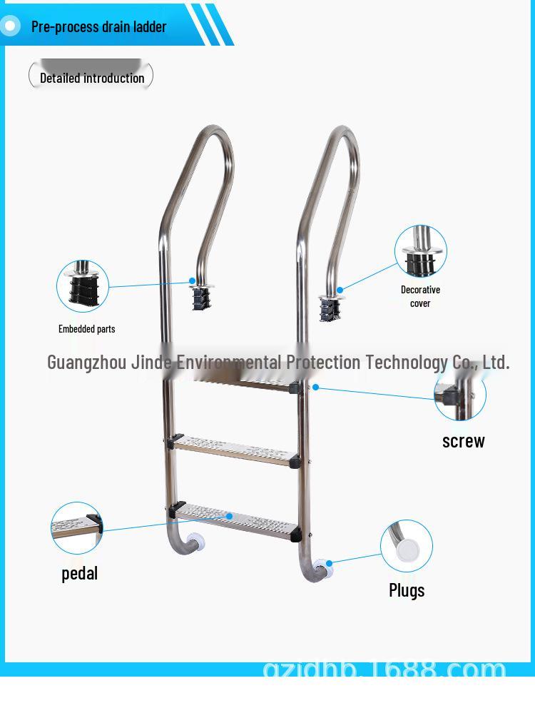 304 Stainless Steel Swimming Pool Ladder with Thickened Handrail and Pedal