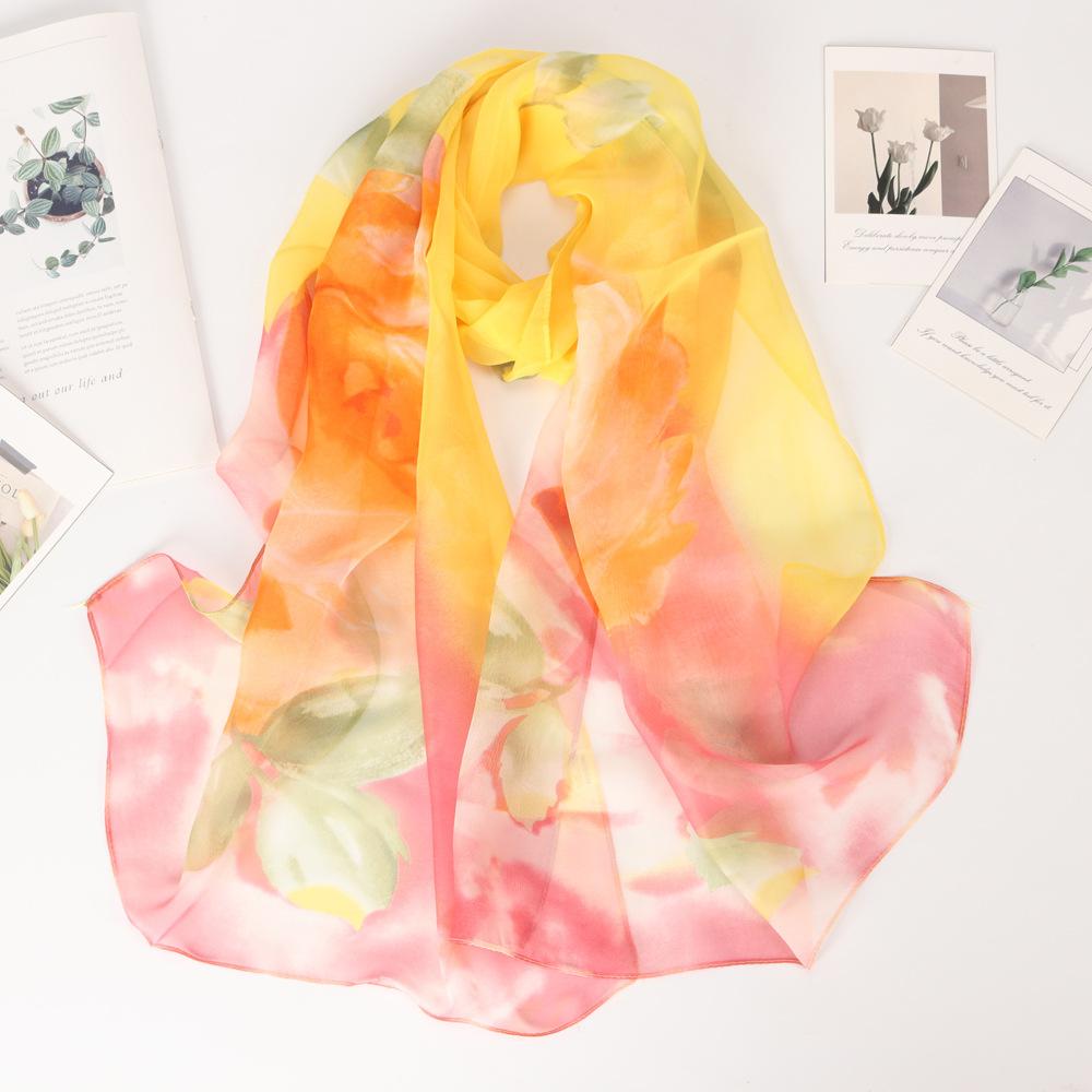 160*50Cm Long Wraps Beach Sunscreen Scarves Silky Georgette Thin Soft Chiffon Rose Flower Scarf Shawls Hijab Head Wrap For Women