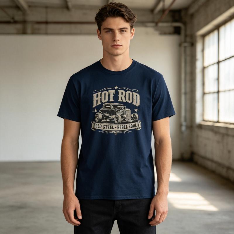 Hot Rod Retro TShirt Old School American Car Tee Racing Fans Gift Graphic Print Soft Cotton Crew Neck Top Y2k Top Harajuku