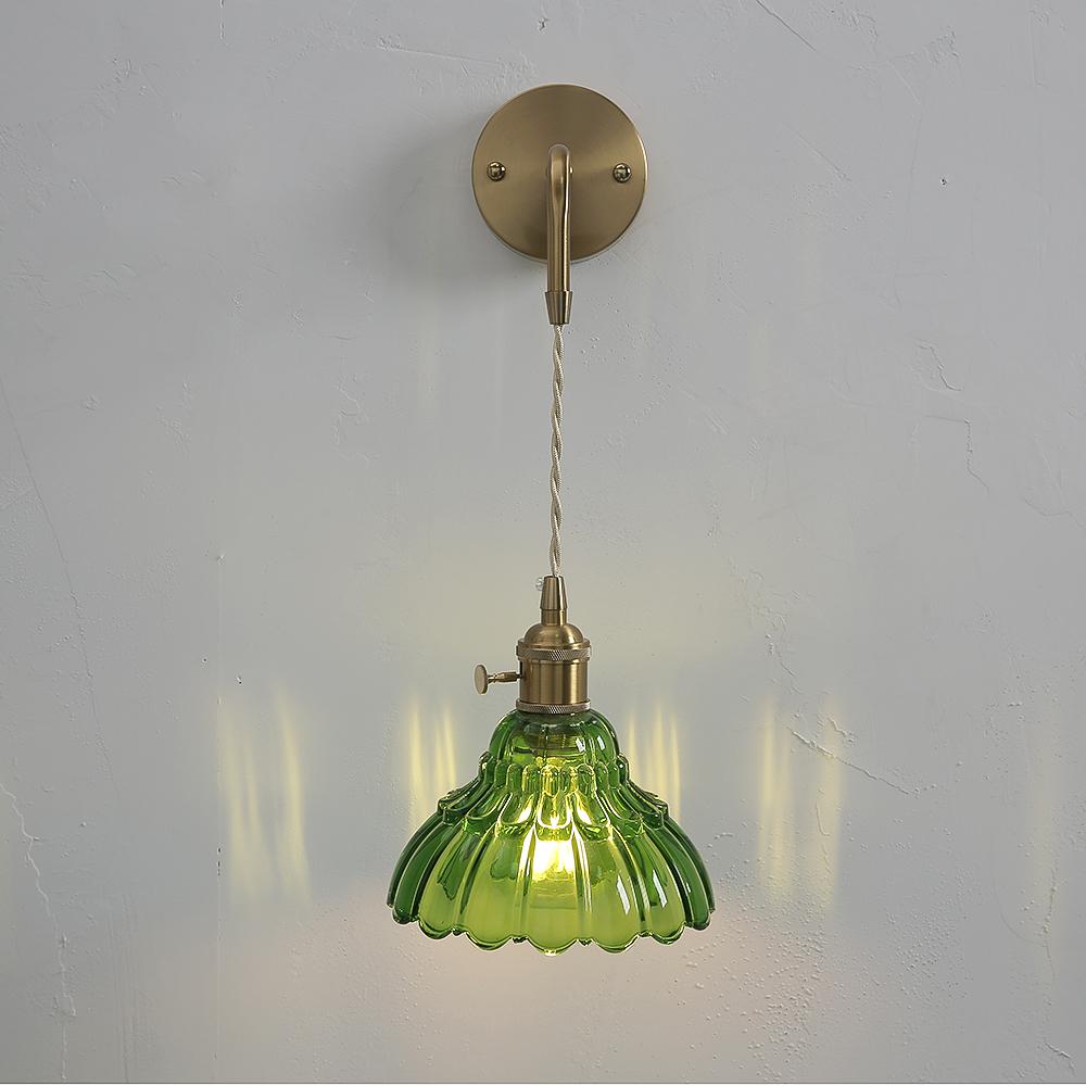 Japanese Retro Floral Glass Wall Lamps Modern Simple Bedroom Study Bedside Lamp for Led Mirror Light with Adjustable Wall Sconce