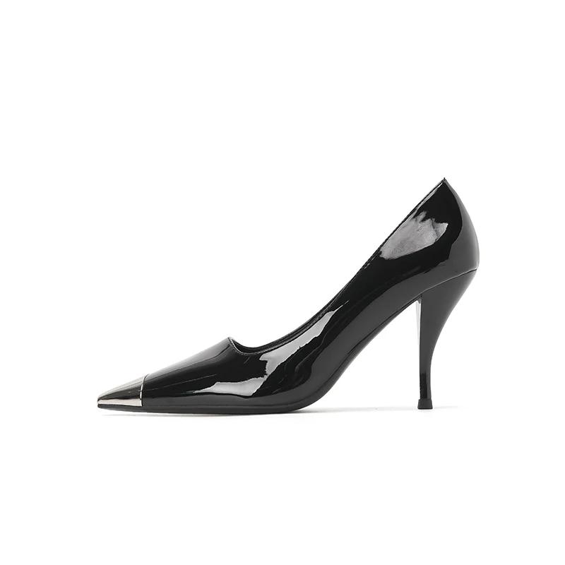 Summer Women's High Shoes Black Back Empty Metal Square Toe Sexy Stiletto High Heel Sandals Versatile Shoes