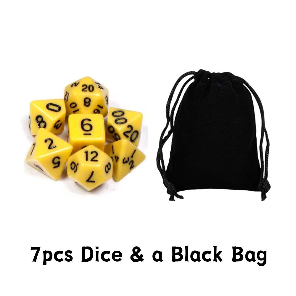 7pcs Polyhedral Dice Set With Black Storage Bag, Transparent & Solid Color Table Board Game Role Playing Party Accessories YMY